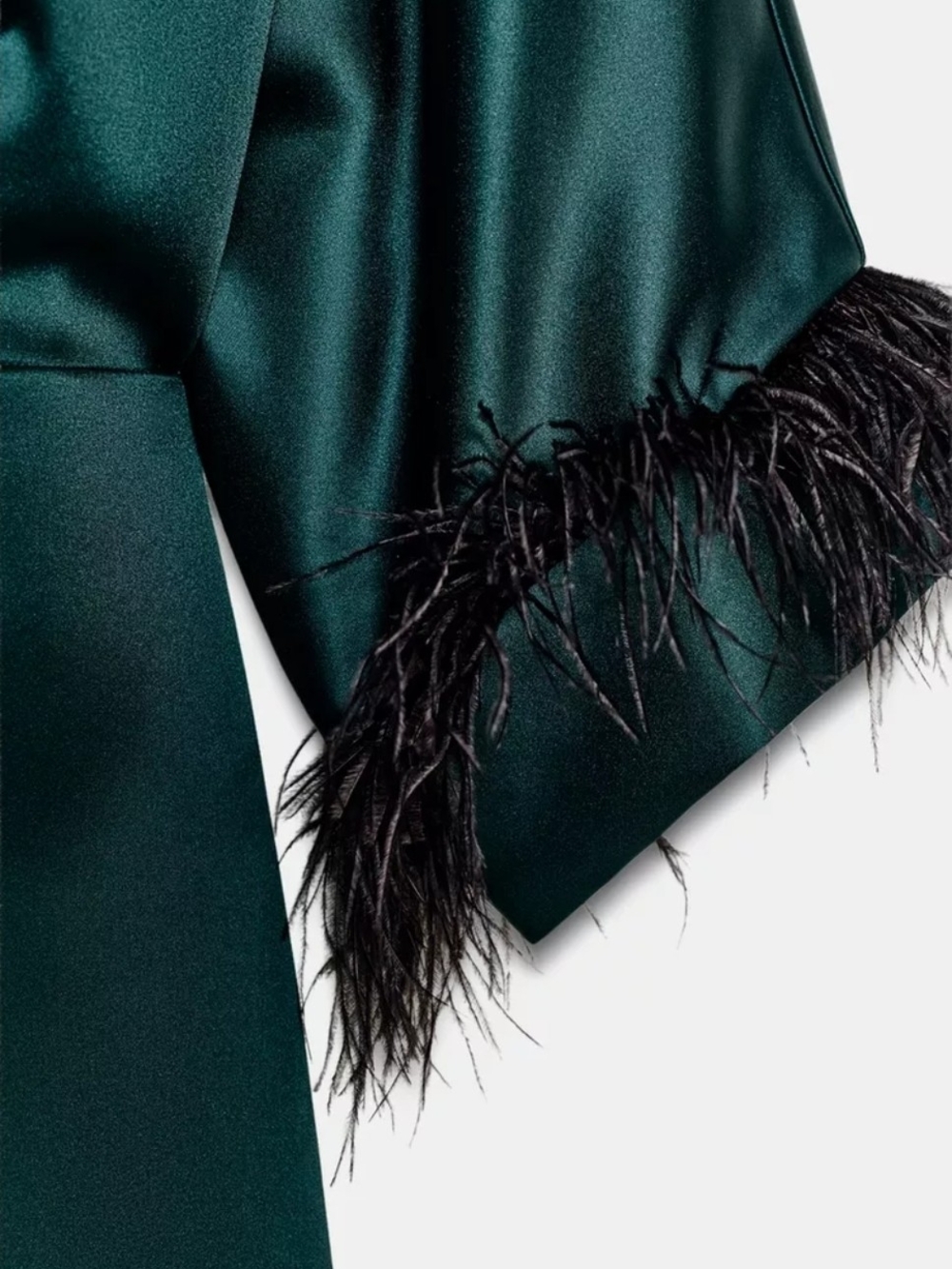 Zara Feather Satin Effect Short Dress in Deep Green - Picture 10 of 10